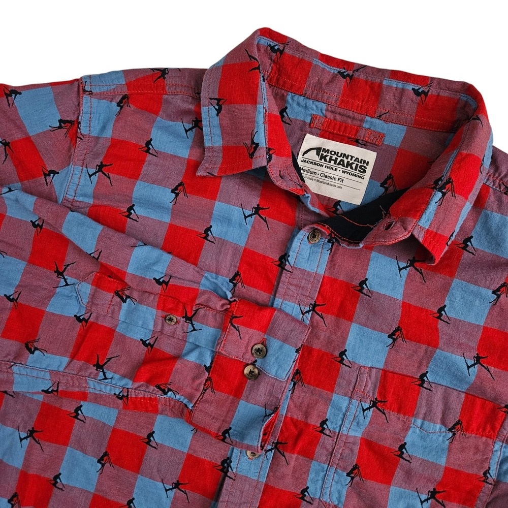 Mountain Khakis (Mens Medium) Button Down Shirt Red Skier Ski Plaid Classic Fit
